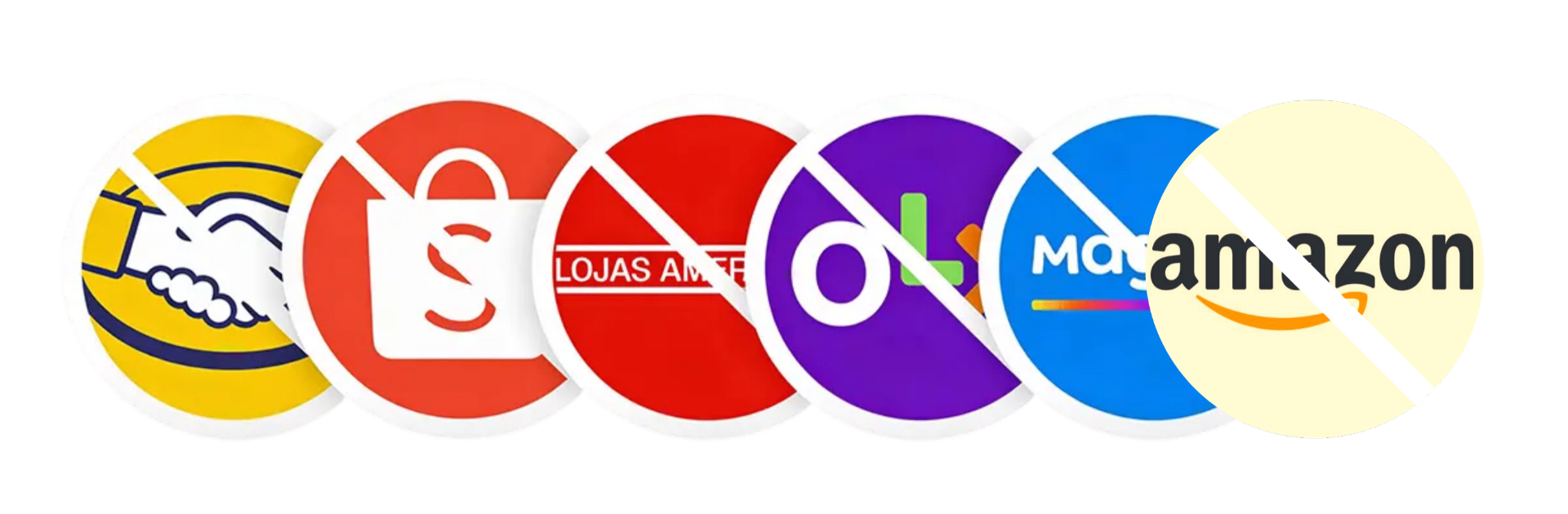 Marketplaces não autorizados: Mercado Livre, Shopee, Lojas Americanas, OLX, Magazine Luiza e Amazon
